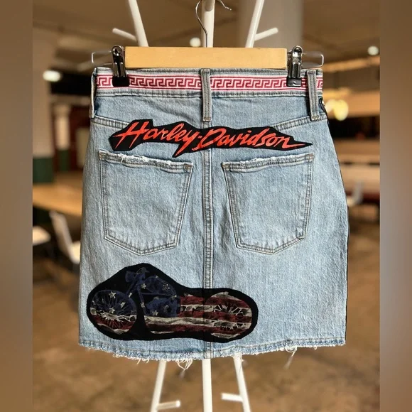 Harley Denim Patchwork Skirt with Bandana Accents - Picture 2 of 6